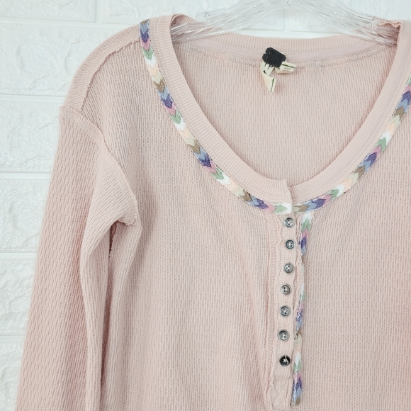 Nwt FREE PEOPLE Rainbow Thermal Henley Top | Pink | Size- XS - Picture 10 of 12